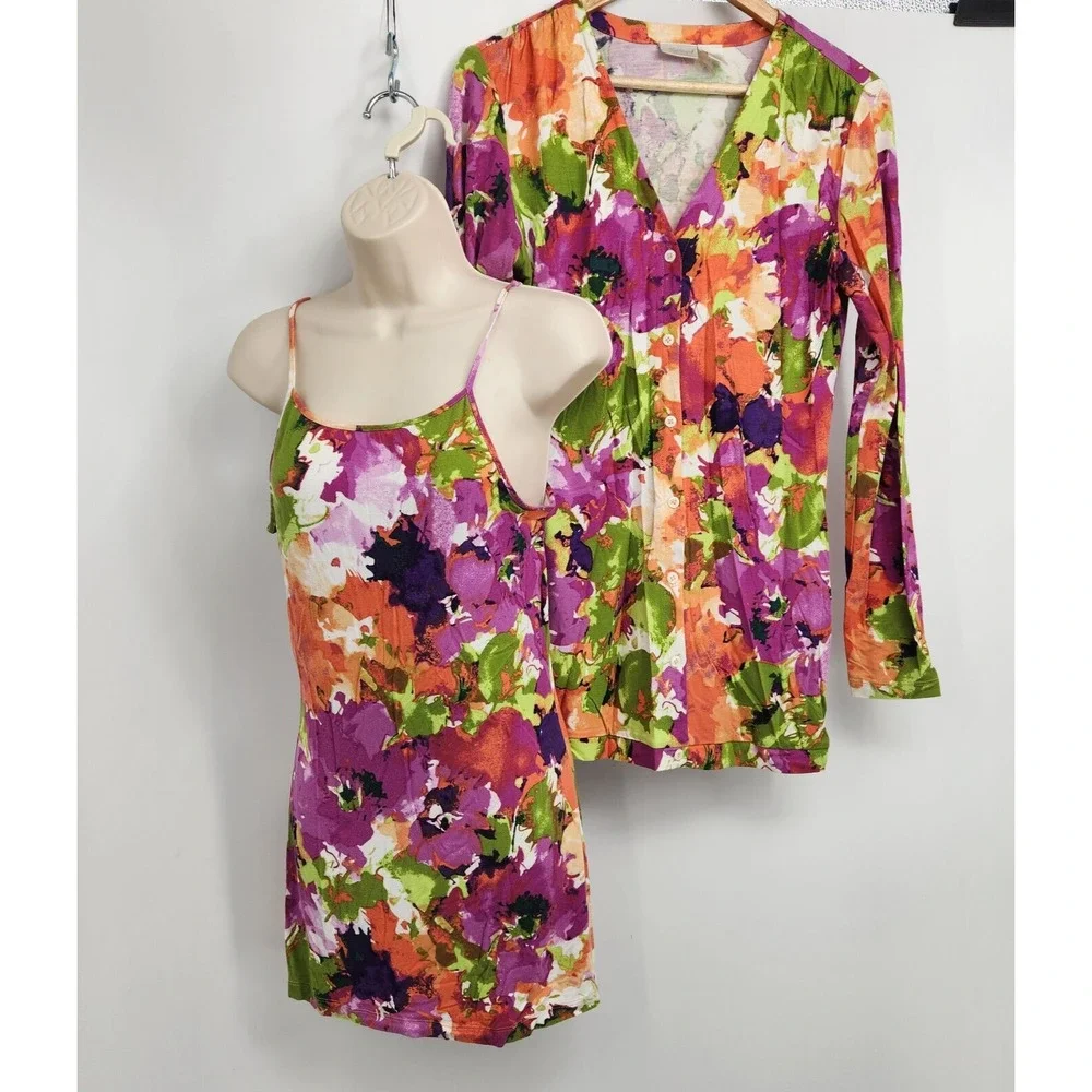 Spiegal Robe & Chimise Gown Set Small Short w/Long Sleeve Floral Sleepwear